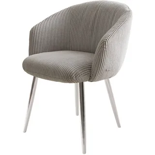 DeLife Esszimmerstuhl Caja-Flex mit Armlehnen Cord Silbergrau 4-Fuß konisch Edelstahl Taschenfederkern