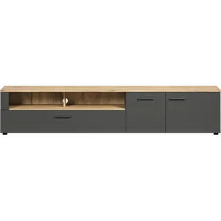 trendteam Wohnen Esteban TV-Lowboard, Anthrazit Melamin/ Evoke Oak Melamin, B/H/T: 210/43/41 cm - Grau