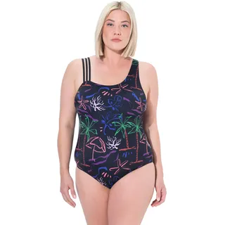 Ulla Popken Damen große Größen Übergrößen Plus Size Badeanzug, Stranddruck, Softcups, recycelt schwarz 48 837795100-48
