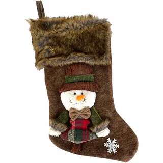 Luxuriöser XL-3D-Weihnachtsstrumpf – Schneemann – 23 x 46 cm – Braun - Braun