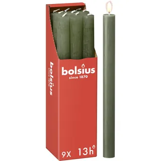 Bolsius Rustik Stabkerzen 27 x 2,3 cm olivgrün 9 St.