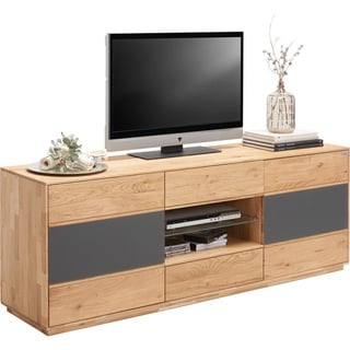 Waldwelt Lowboard , Anthrazit, Eichefarben , Holz , Eiche , massiv , 3 Fächer , 2 Schubladen , 177x65x42 cm , Wohnzimmer, TV Möbel, Lowboards