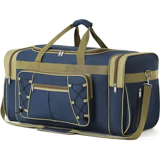 Reisetasche für Herren, Weekender über Nacht, leicht, extra groß, Oxford-Duffle, Fitnessstudio, stabiles Gepäck, wasserdicht, für Männer und Frauen, 66 cm (Blau/Gold)