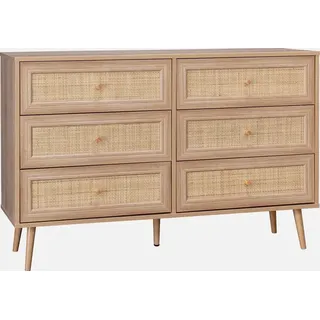 sweeek - Kommode mit Holzlook, Rattan-Geflecht und 6 Schubladen - Natur