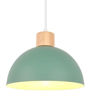 iDEGU 25cm Hängelampe Retro E27 LED Hängeleuchte Moderne Skandinavisch Deckenleuchte aus Metall Holz Pendelleuchte für Schlafzimmer Esszimmer Küche Restaurant (Grün, 1 Stück)