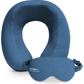 Reise-Set Reisekissen Memory Foam + Schlafmaske licht-blockierend Nackenkissen Flugzeug Bezug abnehmbar waschbar, Nackenhörnchen Augenmaske Reisezubehör - Dunkelblau
