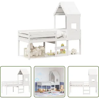 The Living Store Hochbett mit Dach Weiß 80x200 cm Massivholz Kiefer - Weiß