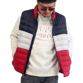 Tommy Hilfiger Herren Lightweight Packable Puffer Vest Daunenweste, Midnight/Ice/Red Colorblock, M