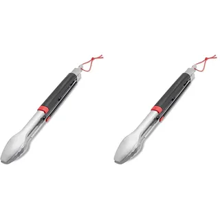 Weber Grillzange (40cm), aus Edelstahl, mit Komfortgriff und praktischem Verschlusssystem, spülmaschinenfest für einfache Reinigung, mit Schlaufe zum Aufhängen - Schwarz (6317) (Packung mit 2)