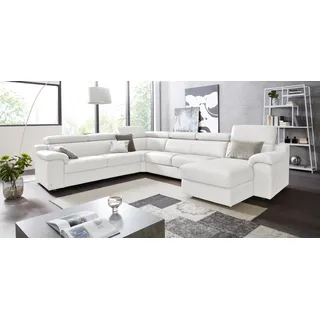 CALIA ITALIA Wohnlandschaft "CS Mambo, U-Form, Familiensofa, bequem und zeitlos" in Leder, inklusive Kopfteilverstellung, creme