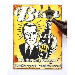 DanDiBo Wandbild Beer mit Flaschenöffner 40 cm Gelb , Holz , 1 cm , Barzubehör & Weinzubehör, Barzubehör