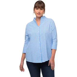 Ulla Popken Damen große Größen Übergrößen Plus Size Bluse, Streifen, Kelchkragen, 3/4-Arm hellblau 58+ 818186725-58+