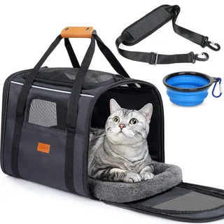 Morpilot Hundetragetasche Katzentragetasche, Haustiertragetasche, Faltbare Transporttasche Transportbox mit Schultergurt und Faltbare Hundenapf für Hunden oder Katzen