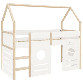 Lüttenhütt Hochbett »Janne« Kiefernholz, Einzelbett, inklusive Holzleiter, Liegefläche 90x200 cm, weiß