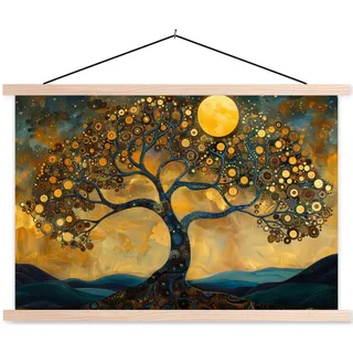 MuchoWow Poster Baum - Mond - Blumen - Gold - Kunst 60x40 cm , Textil , Rechteckig , 60x40x0.15 cm , Bilder & Rahmen, Bilder, Sonstige Wandbilder