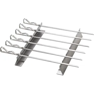 tepro Schaschlikspieß-Set aus Edelstahl, 6-teilig mit zweiteiligem Gestell, individuell aufstellbar, platzsparend, Grillspieße für Fleisch, Gemüse, BBQ & Grill, ca. 43 x 36 x 5,8 cm