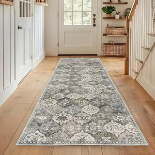 WTHYGB Teppich Läufer Flur Teppichläufer Küchenläufer Küche Teppiche rutschfest Waschbar Bettvorleger für Flur Waschküche, 60x150cm Blumen Boho