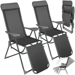 Tectake 2er Set Gartenstuhl Jana 146,5 x 59 x 117,5 cm dunkelgrau