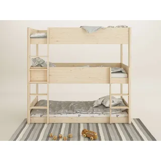 OTTO home Etagenbett »TIPO BESTSELLER! Stockbett, Hochbett, Bodenbett, platzsparend« Leitern beidseitig montierbar, mit 3 Schlafplätzen, FSC® zertifiziertes Massivholz (Kiefer)