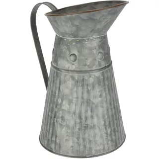I.GE.A. "Metall-Krug", Graue Deko-Kanne mit Riffelung Schlaghammer-Optik Vase für Blumen,