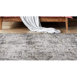 Teppich CALO-DELUXE "Bello 600" Gr. 2, schwarz (anthrazit, creme), B:80cm H:10mm L:150cm, Baumwolle, Polyester, Teppiche, Teppich, Vintage Design, Wohnzimmer
