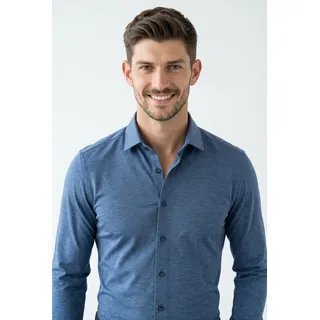 Businesshemd OLYMP "No. Six 24/Seven super slim", Herren, Gr. 37, N-Gr, blau (rauchblau), Web, Obermaterial: 92% Baumwolle, 8% Elasthan, sehr schmal, Hemden Businesshemd, in bequemer Jersey-Qualität