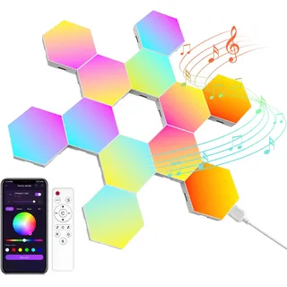 Kangtaixin LED Sechseck Gaming Wandleuchte 12pcs Hexagon RGB Panel - Sechseck Waben Wall Light Musik Sync Deko Hexa Wandbeleuchtung Smart Sechseckige Gamer Room Deko Modular Lampe