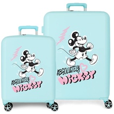 Disney Mickey Friendly Türkises Kofferset, 55/70 cm, starres ABS, integrierter TSA-Verschluss, 88 l, 6,8 kg, 4 Doppelrollen, Handgepäck