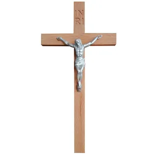 Kaltner Präsente Geschenkidee: 25 cm Wandkreuz Kruzifix aus Holz Echtholz Buche - Jesus Christus Figur aus Resin – Dekoration