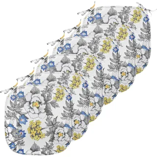 ABAKUHAUS Garten Polster für Esszimmerstühle, Peony Hydrangea Veilchen, Dekoratives wasserfestes Kissen mit Riemen für Küchensitze, 40 cm x 40 cm-6er Pack, Dunkelgrau Gelb
