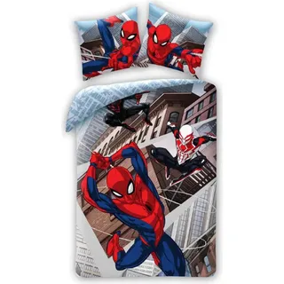Halantex Spiderman Spiderman Maske Weiß und Miles Morales – Bettwäsche-Set – ein Bettbezug 140 x 200 cm und ein Kissenbezug 70 x 90 cm – 100 % Baumwolle – Mehrfarbig, SPM-4316BL - Rot