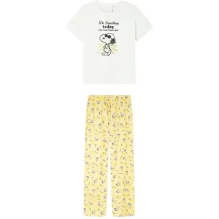 Women'secret Long Pyjama Multilicense Happy Snoopy für Damen, weiß, XL