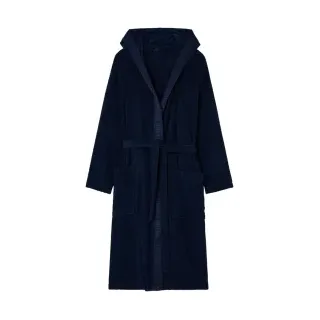 Emporio Armani für Herren. EM002255_AF14986 Frottee-Bademantel mit Logo auf marineblauem Rand (S), Heimtextilien, Baumwolle