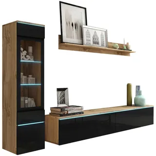 P & B Wohnwand Vera, | Eiche WOTAN/SCHWARZ HG.