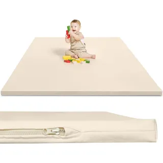 Leder Krabbelmatte Baby 125x125x3cm Beige: Extra Dicke Spielmatte für Baby & Kinder - Weich & Wasserdicht Krabbeldecke für Laufgitter