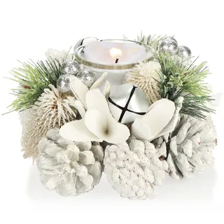 COM-FOUR® Teelichthalter - dekorativer Kerzenständer für Weihnachten und Herbst - Kerzenhalter mit natürlichen Materialien - Handarbeit (Adventsgesteck - 1 Kerze)