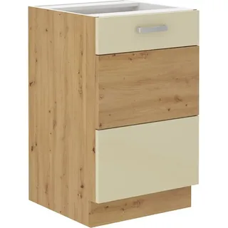 ADARA Waschbeckenunterschrank – Breite 50 cm, Cremefarben / Eiche Artisan - Beige, Weiß