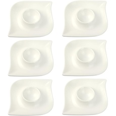 Schramm® 6 Stück Eierbecher Porzellan weiß matt oder schwarz matt geschwungen wählbar in 2 verschieden Farben Eierhalter mit Ablage Eierständer, Farbe:weiß matt