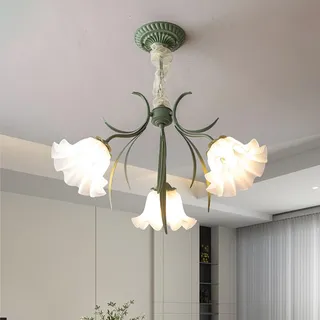 kaixunl Vintage Blumen Design Metall Pendelleuchte,Französischer Landhaus Kronleuchter,Retro Deckenleuchte Chandelier Lamp Hängeleuchten Für Wohnzimmer,Schlafzimmer Restaurant Veranda Flur (3 Köpfe)