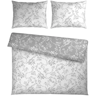 Esposa Wendebettwäsche , Silberfarben, Weiß , Textil , Blume , 200x200 cm , atmungsaktiv, hautfreundlich , Heimtextilien, Bettwäsche & Leintücher, Bettwäsche, Übergrößen-Bettwäsche
