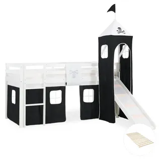 Homestyle4u Hochbett 90/200 cm mit Lattenrost Pirat , Schwarz, Weiß , Holz , Babymöbel & Kindermöbel, Kinderzimmer & Jugendzimmer, Kinderbetten, Hochbetten