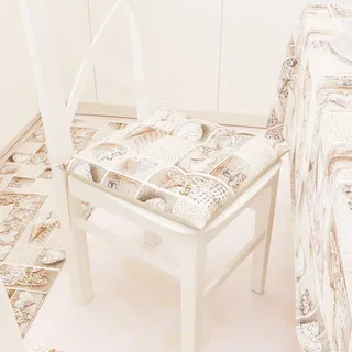 PETTI Artigiani Italiani - Kissen für Küchenstühle 4-Punkte-Set mit 6 Stück, Stuhlkissen aus Baumwolle mit Bändern 40 x 40 cm – Set aus 6 Designs Lidia Beige 100% Made in Italy