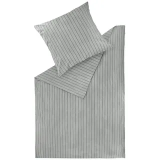 Schöner Wohnen Flanell Bettwäsche SoftStripe in vielen Größen Grau - Luxus Bettwäsche-Set 2teilig Öko - kuschelige warme Flauschige Sets - 1 Bettwäschebezug und 1 Kopfkissenbezug 80x80cm - Herbst & Winter
