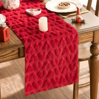 Artoid Mode Weich Plüsch Samt Faux Pelz Jacquard Rot Herz Valentinstag Tischläufer, Küche Tisch Dekoration Urlaub Party Dekor 33x183 cm