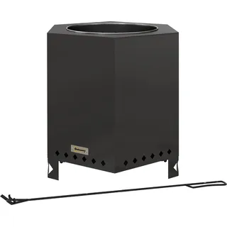 Fortuna Lai Rauchfreies Tischfeuer Feuerkorb Metall Schwarz Schürhaken Garten Camping Terrasse