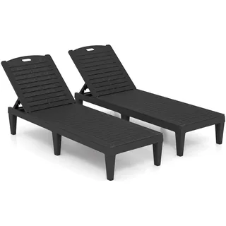 FANTASK Sonnenliege Kunststoff 2er Set, wetterfeste Gartenliege mit Verstellbarer Rückenlehne, Balkonliege, Terrassenliege, Liegestuhl bis 160 kg belastbar für Garten, Terrasse (Schwarz)