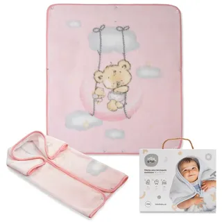 Neugeborenen- Babyschlafsack 3-In-1-Wickeldecke mit Kapuze - "Osito Nube rosa" · Kleinkind Warmer Dicker Kinderwagen-Schlafsack Weiche Strickdecke· 80x90 cm · INTERBABY