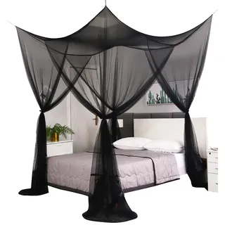 Mengersi Betthimmel Vorhänge - Full Queen King Size Bett Moskitonetz für drinnen und draußen, Schwarz Gothic Halloween Dekoration