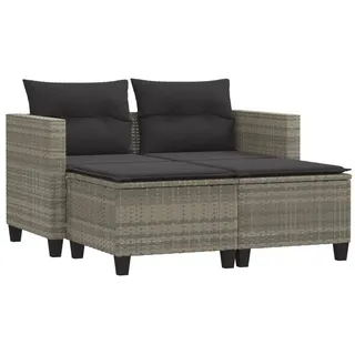 vidaXL Gartensofa 2-Sitzer mit Hockern Hellgrau Poly Rattan - Grau