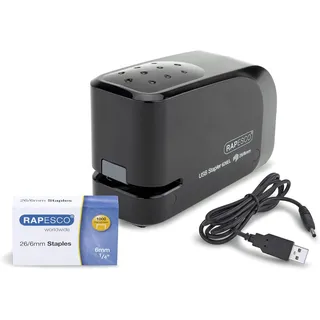 Rapesco 626EL Automatisches USB/Batterie Heftgerät mit 1000 26/6mm Heftklammern, 15 Blatt Schwarz